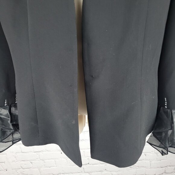 Serafina Black Open Rhinestone Ruffle Cuff Shoulder Pads Lined Jacket Size 14 - Picture 8 of 12